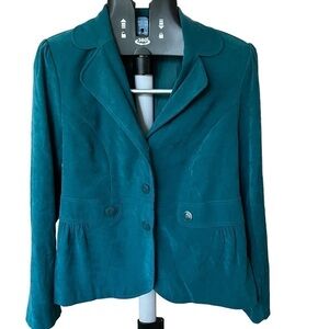 Notations Women’s Teal Microsuede Peplum Hem Blazer
Size Medium